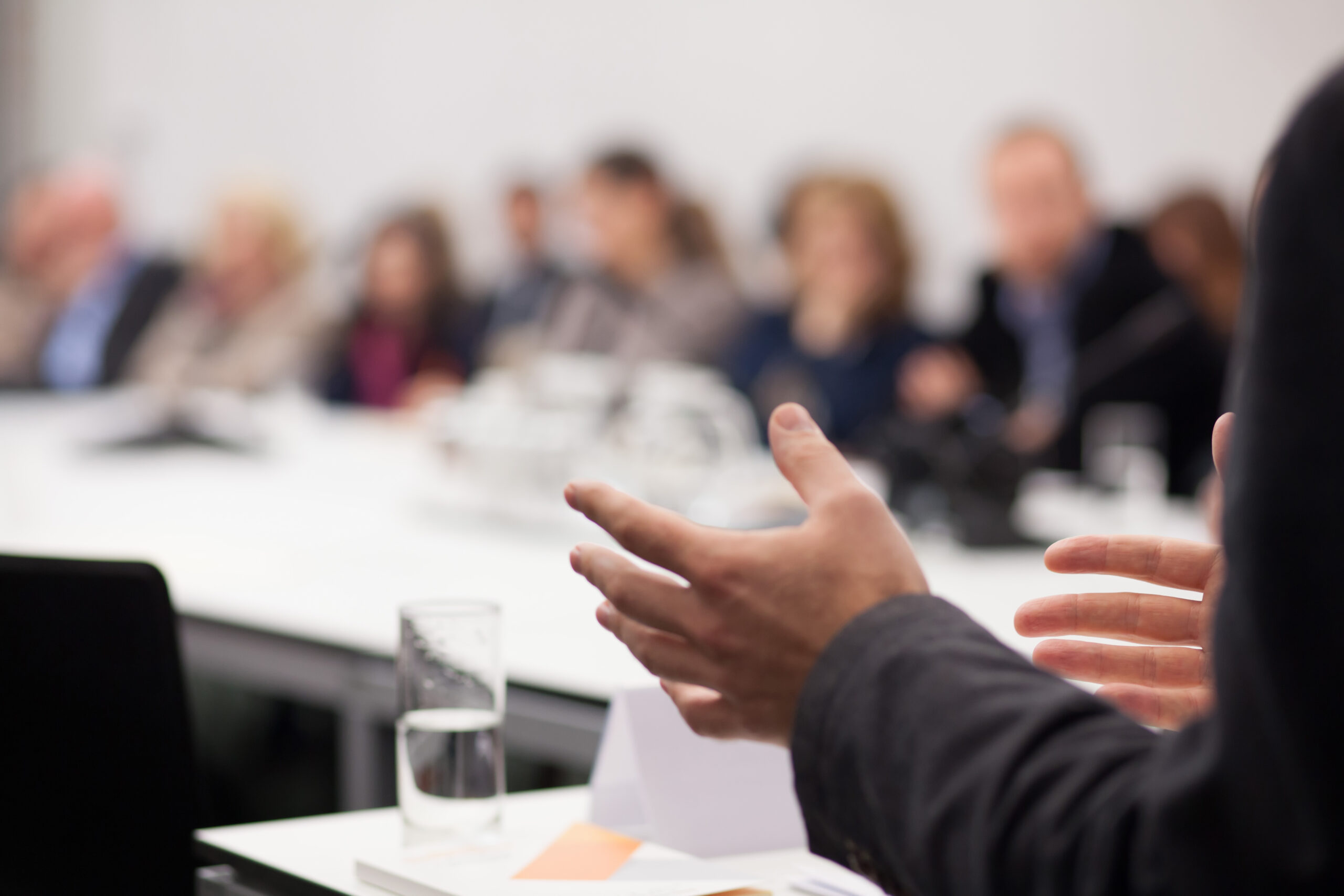 man having presentation at seminar on trauma informed counseling